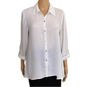 NY Collection White Chiffon Career Blouse Size M